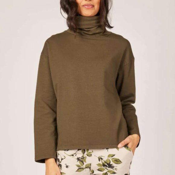 Pistache | Polar Fleece Terry Cotton Turtleneck Sweatshirt - Picture 1 of 5